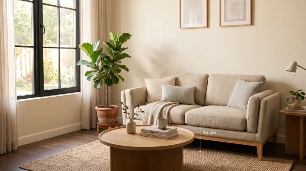 Penataan ukuran sofa 2 seater minimalis di ruang tamu apartemen 3x3 meter