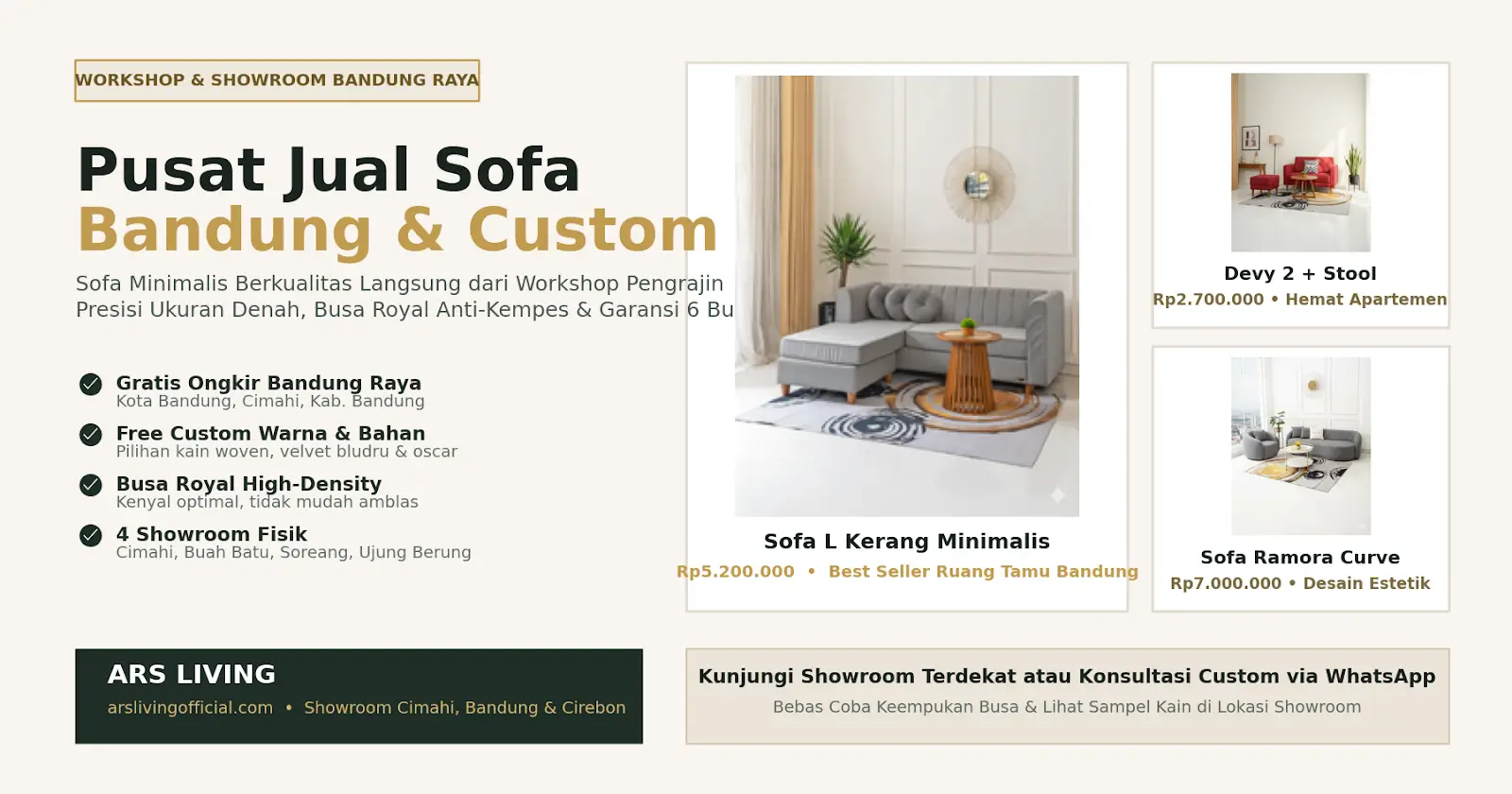 Pusat jual sofa bandung custom ukuran dan gratis ongkir arsliving