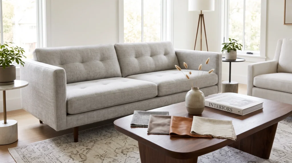 Sampel jenis kain sofa ruang tamu minimalis modern